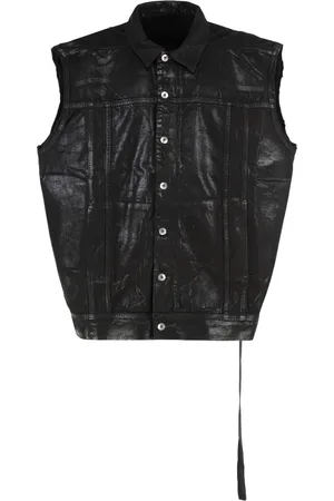 Rick Owens Kurtki, Mężczyzna, Czarny, S, Denim, Pokryta Denimowa Kamizelka z Surowymi Brzegami