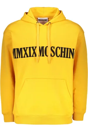 Moschino Bluzy, Mężczyzna, Żółty, M, Haftowany bawełniany hoodie z regulowanym kapturem