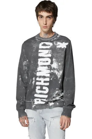John Richmond Bluzy, Mężczyzna, Szary, 2XL, Bawełna, Bluza z okrągłym dekoltem z efektem vintage graficzny