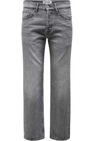 Only & Sons Jeansy, Mężczyzna, Szary, W34 L32, Denim, Straight Denim Jeansy