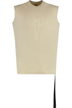 Rick Owens Koszulki, Mężczyzna, Beżowy, 2XL, Bawełniana Tank Top Surowe Brzegi