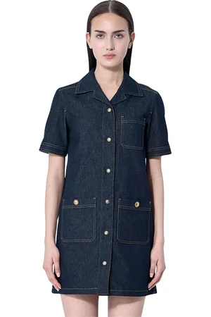 Moncler Sukienki, Kobieta, Niebieski, M, Mini Sukienka Dżinsowa z Kieszeniami