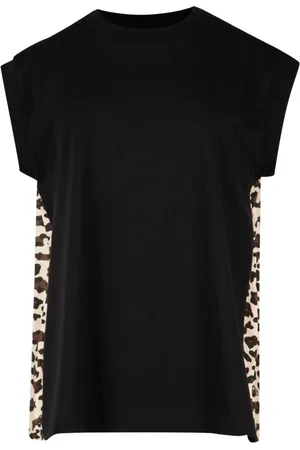 SACAI Koszulki, Kobieta, Czarny, L, T-shirt z nadrukiem leoparda dla kobiet