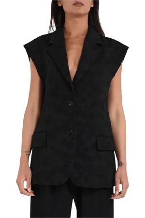 Msgm Kurtki, Kobieta, Czarny, M, Oversize Gilet z kwiatowym żakardem
