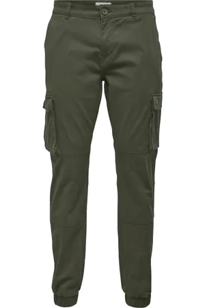 Only & Sons Spodnie, Mężczyzna, Zielony, W30 L32, Spodnie Cargo Cuff
