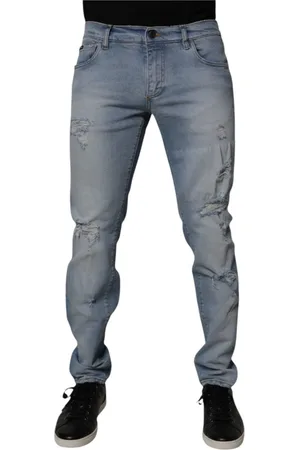Dolce & Gabbana Jeansy, Mężczyzna, Niebieski, L, Denim, Niebieskie podarte dżinsy Skinny