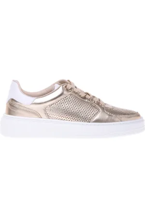 BALDININI Buty, Kobieta, Żółty, 39 EU, Light gold perforated leather trainer