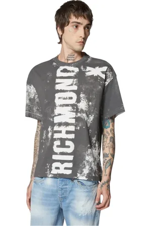 John Richmond Koszulki, Mężczyzna, Szary, XL, Bawełna, T-shirt z krótkim rękawem z efektem nadruku vintage i logo