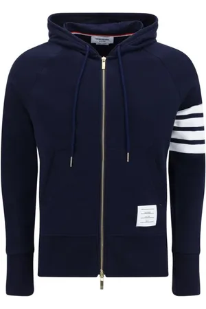 Thom Browne Bluzy, Mężczyzna, Niebieski, L, Bluza z Zamkiem Bawełniana z Ikonicznymi Paskami