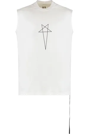 Rick Owens Koszulki, Mężczyzna, Biały, 2XL, Surowo Obcięty Bawełniany Top