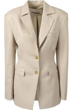 Nanushka Kurtki, Kobieta, Beżowy, M, Żółty Slim Fit Blezer z Pikowanymi Reversami