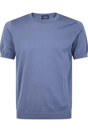 DRUMOHR Koszulki, Mężczyzna, Niebieski, L, Casual T-shirt z Okrągłym Dekoltem