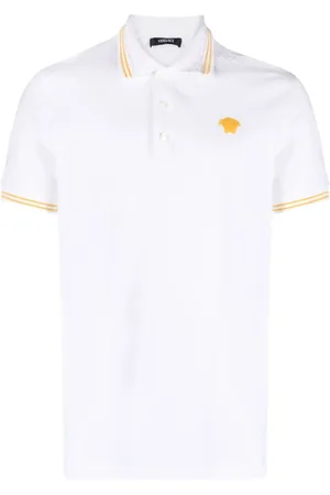 VERSACE Koszulki, Mężczyzna, Biały, XL, Biała Koszulka Polo z Greca Jacquard