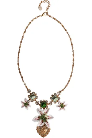 Dolce & Gabbana Akcesoria, Kobieta, Żółty, ONE SIZE, Złoty Lily Crystal Wisiorek Naszyjnik