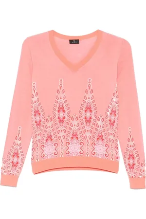 Etro Koszulki, Kobieta, Różowy, S, Paisley Jacquard Sweater