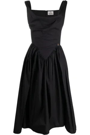 Vivienne Westwood Sukienki, Kobieta, Czarny, M, Czarna Sukienka z Dekoltem Cowl Neck i Gorsetem