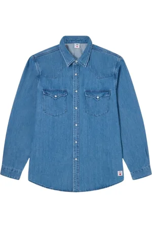 Edwin Koszule, Mężczyzna, Niebieski, XL, Denim, Jeansyowa Koszula Western z Guzikami