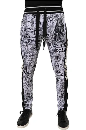 Dolce & Gabbana Spodnie, Mężczyzna, Biały, S, Białe Graffiti Spodnie Jogger z Poliestru