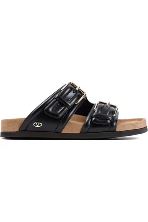 VALENTINO GARAVANI Buty, Kobieta, Czarny, 36 EU, Len, Klapki z Krzyżującymi Paskami