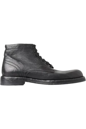 Dolce & Gabbana Buty, Mężczyzna, Czarny, 44 EU, Skóra, Czarne Skórzane Buty na Sznurowadła