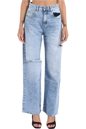 Icon Denim Jeansy, Kobieta, Niebieski, W28, Denim, Jeansyy O Szerokich Nogawkach Model Poppy