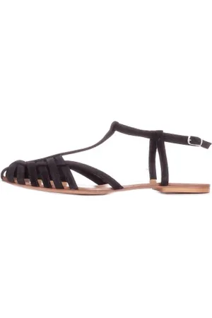 ANNA F. Buty, Kobieta, Czarny, 40 EU, Skóra, Czarne skórzane sandały z klamrą