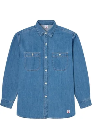 Edwin Koszule, Mężczyzna, Niebieski, L, Denim, Dżinsowa Koszula Robocza z Długim Rękawem