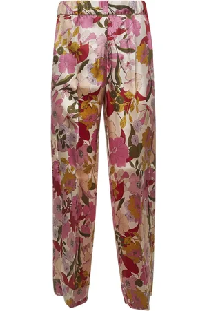 Max Mara Spodnie, Kobieta, Wielobarwność, S, Kwiatowy Print Różowe Jedwabne Spodnie