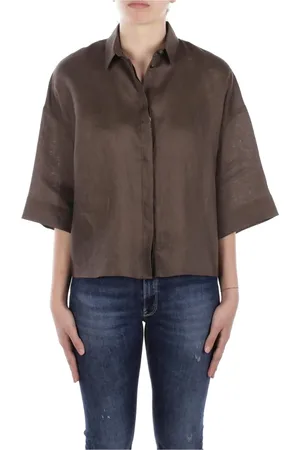 Max Mara Bluzki, Kobieta, Zielony, S, Koszula lniana damska z przodu na guziki