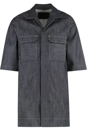 Rick Owens Kurtki, Mężczyzna, Niebieski, L, Denim, Koszula Overshirt z Denimu i Kontrastowym Szyciem
