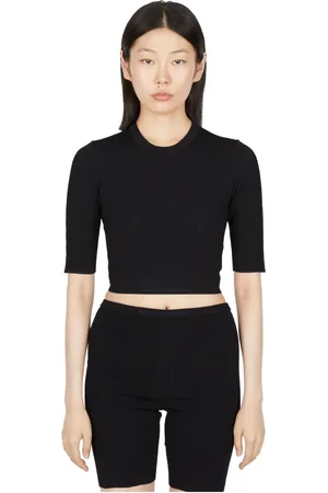 Paco rabanne Koszulki, Kobieta, Czarny, L, Logo Haftowany T-shirt z elastanem