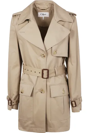 Chloé Płaszcze, Kobieta, Beżowy, S, Stylowy Krótki Trenchcoat
