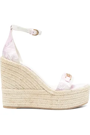 VERSACE Buty, Kobieta, Różowy, 37 EU, Liliowe Buty na Koturnie z Paskiem na Kostce