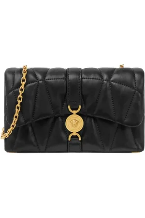 VERSACE Torebki, Kobieta, Czarny, ONE SIZE, Czarna Pikowana Torba na Ramię z Łańcuchem