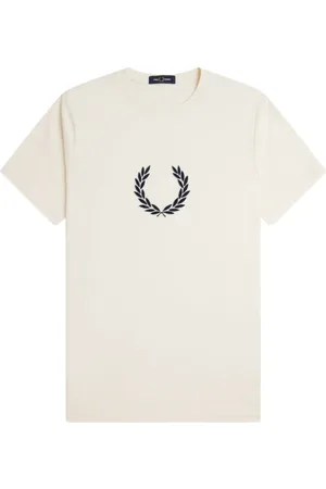 Fred Perry Koszulki, Mężczyzna, Beżowy, S, Bawełniana koszulka z okrągłym dekoltem i haftowanym logo
