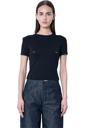 MUGLER Koszulki, Kobieta, Czarny, XS, T-shirt z srebrnymi akcentami