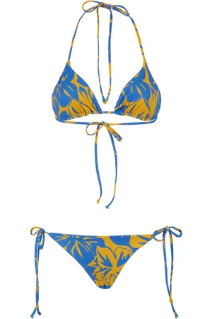 Gallo Stroje kąpielowe, Kobieta, Wielobarwność, XS, Żółty odwracalny bikini w trójkącie z kwiatowym wzorem dla kobiet