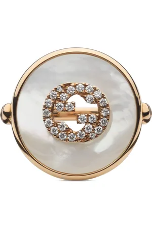 Gucci Akcesoria, Kobieta, Żółty, 51 MM, Pierścień z łączącymi się elementami w różowym złocie, mop, diamenty, gg pavé