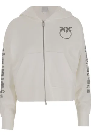 Pinko Bluzy, Kobieta, Biały, XS, Bawełniany Bluza z Logo Kaptur Biały