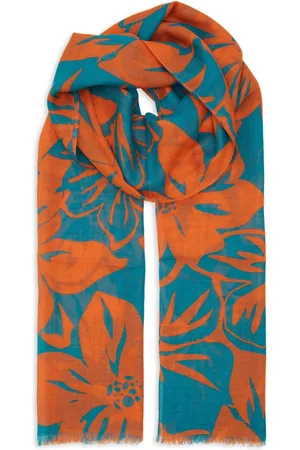 Gallo Akcesoria, unisex, Wielobarwność, ONE SIZE, Unisex pomarańczowy szal z bawełny i lnu z kwiatowym wzorem