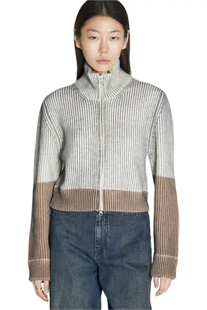 Maison Margiela Swetry, Kobieta, Szary, M, Sweter z zamkiem z wełnianej mieszanki