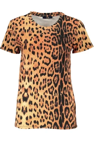 Roberto Cavalli Koszulki, Kobieta, Pomarańczowy, XS, T-shirt z krótkim rękawem w wzory