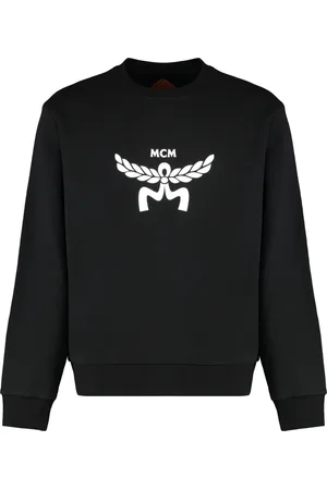 MCM Bluzy, Mężczyzna, Czarny, L, Żakardowy Bawełniany Sweter z Okrągłym Dekoltem