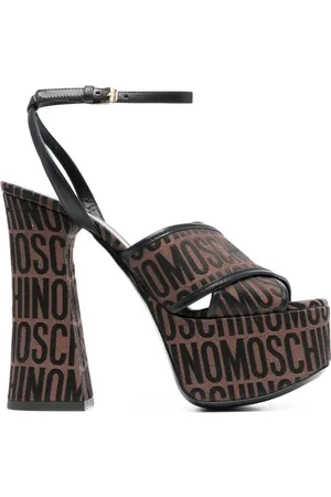 Moschino Buty, Kobieta, brązowy, 39 EU, Brązowe Sandały z Logo na Platformie