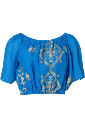Greek Archaic Kori Bluzki, Kobieta, Niebieski, S, Niebieskie Topy dla Kobiet