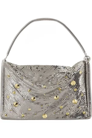Paco rabanne Torebki, Kobieta, Szary, ONE SIZE, Metaliczna Srebrna Torebka z Łańcuchem Wężowym