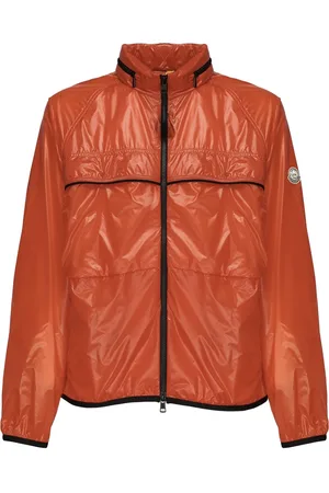 Moncler Kurtki, Mężczyzna, Pomarańczowy, L, Nylon, Pomarańczowa Kurtka z Technicznego Nylonu z Zdejmowanym Kapturem
