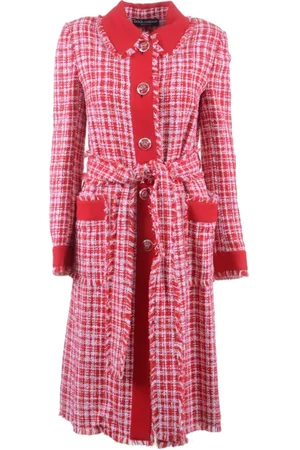 Dolce & Gabbana Płaszcze, Kobieta, Wielobarwność, 2XS, Damski Długi Płaszcz z Koronkowymi Guzikami