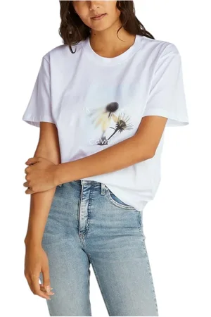 Calvin Klein Koszulki, Kobieta, Biały, L, T-shirt z grafiką kwiatową