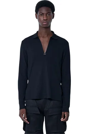 MUGLER Koszulki, Mężczyzna, Czarny, M, Plunge V Neck Koszula Hardware Klasyczna
